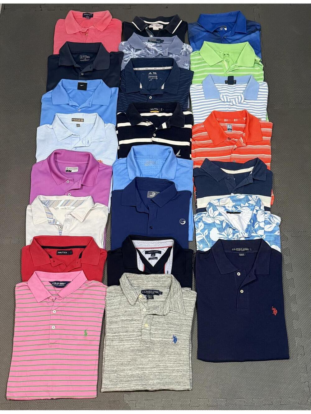 Bundle Lot of 23 Men's Large Short Sleeve Polo Shirts Various Brands and Colors